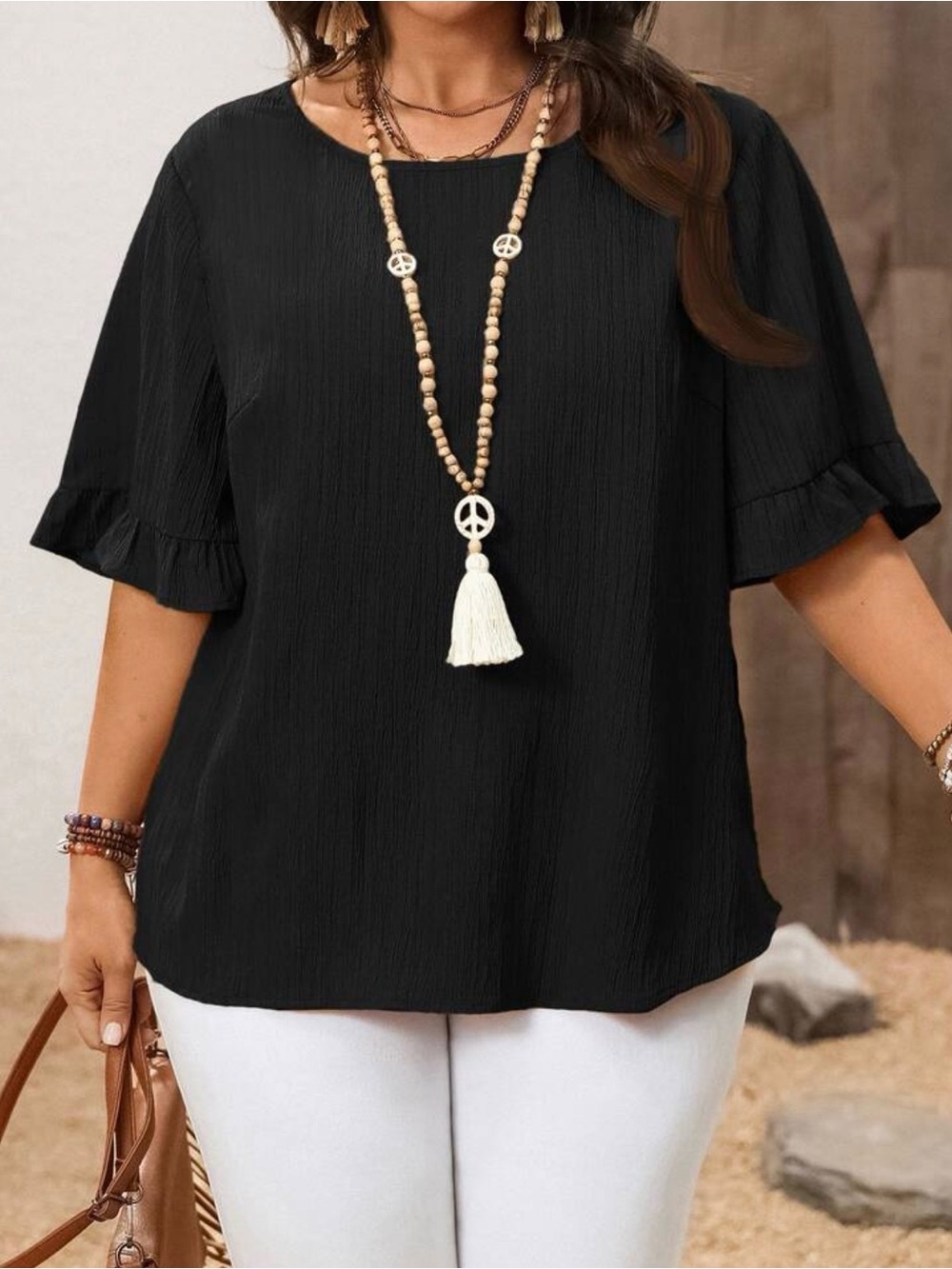 Black Ruffle Sleeve Blouse